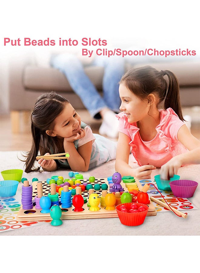 Wooden Nail Board Toys Digital Jigsaw Puzzle Montessori Toys Children's Magnetic Fishing Game Beads Count Shape Sorting Game - Image 4
