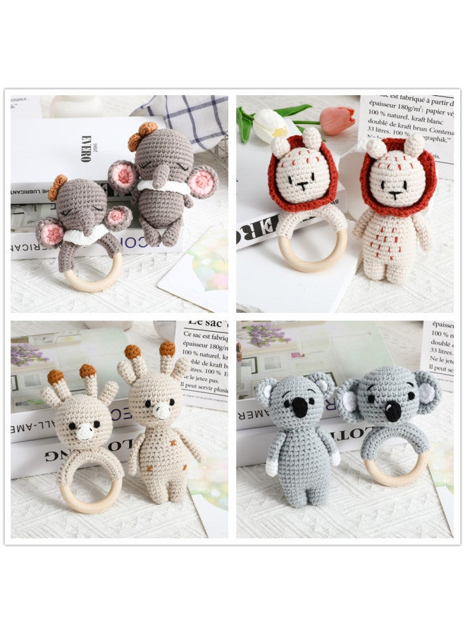 Baby Sensory Rattle Toy Handmade Crochet Animal Rattle Lion Fawn Elephant Newborn Doll Gift-Color:Khaki White Deer Rattle - Image 2