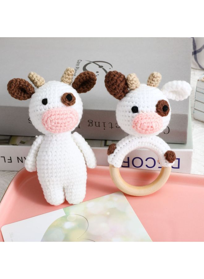 Baby Sensory Rattle Toy Handmade Crochet Animal Rattle Lion Fawn Elephant Newborn Doll Gift-Color:Khaki White Deer Rattle - Image 3