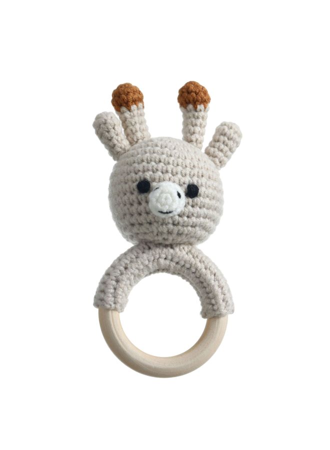 Baby Sensory Rattle Toy Handmade Crochet Animal Rattle Lion Fawn Elephant Newborn Doll Gift-Color:Khaki White Deer Rattle - Image 1