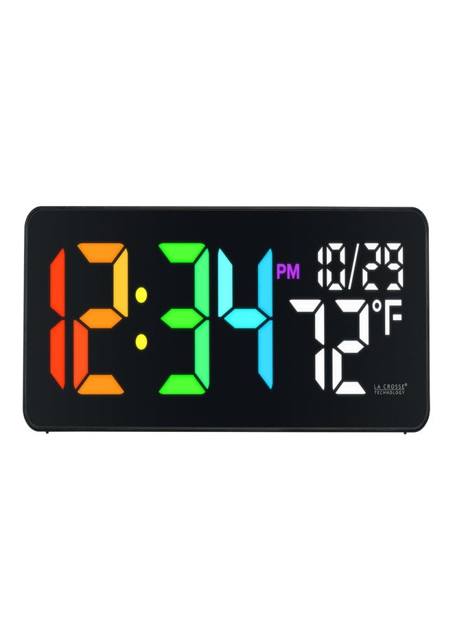 La Crosse Technology 513-1411 Color Changing Digital LED Wall Clock with Indoor Temperature - Image 1