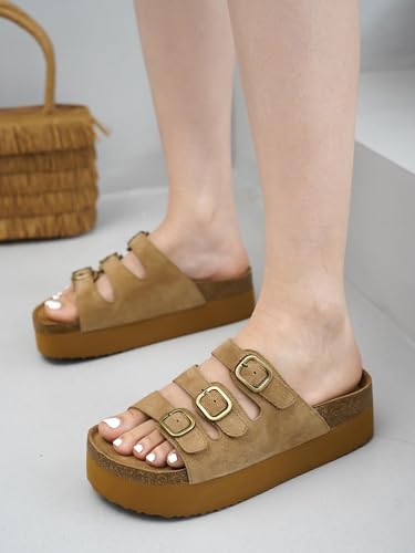 Project Cloud Genuine Leather Platform Sandals Women Footwear - Comfortable Wedges with Memory Foam Insole - Non Slip 3-Strap Summer Sandals for Women 2025 (Dyan, Chestnut, 7.5) - Image 5