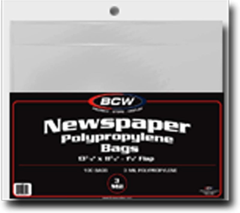 BCW Newspaper Bags  Protect Collectible Newspapers  1 Flap for Closure  13 38 X 11 78  Crystal Clear Polypropylene  Newspaper Protector Sleeves  Clear Sleeves for Art Prints or Newspaper - Image 1