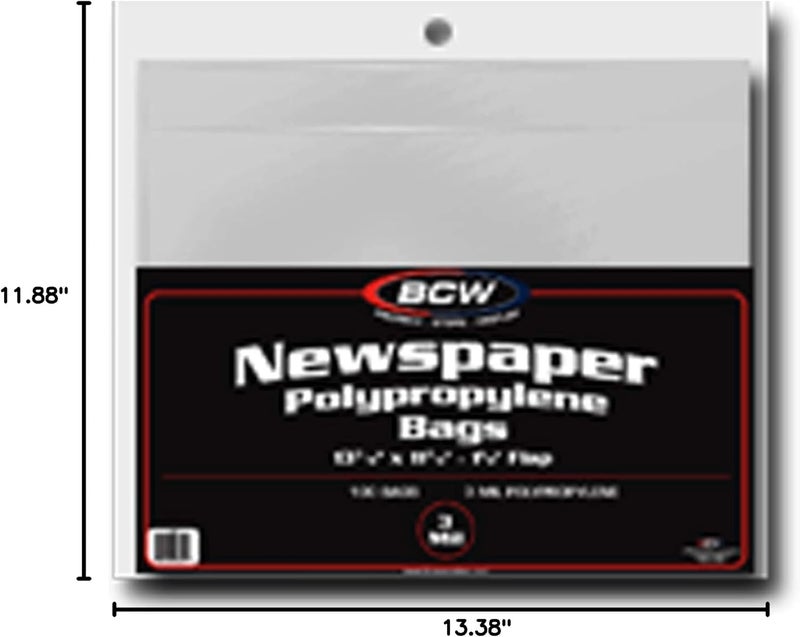 BCW Newspaper Bags  Protect Collectible Newspapers  1 Flap for Closure  13 38 X 11 78  Crystal Clear Polypropylene  Newspaper Protector Sleeves  Clear Sleeves for Art Prints or Newspaper - Image 2