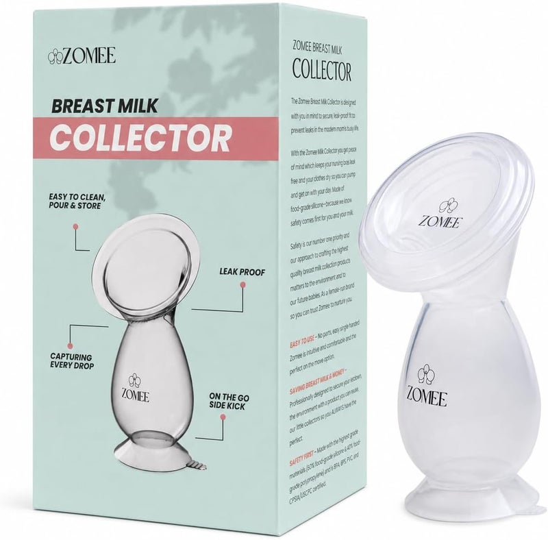 زومي Zomee Manual Breast Pump Silicone Milk Collector – Hands-Free Milk Collection Bottle for Breastfeeding Moms – BPA-Free, Leak-Proof, Spill-Proof Design - Portable & Easy to Clean – 4oz Capacity - Image 1