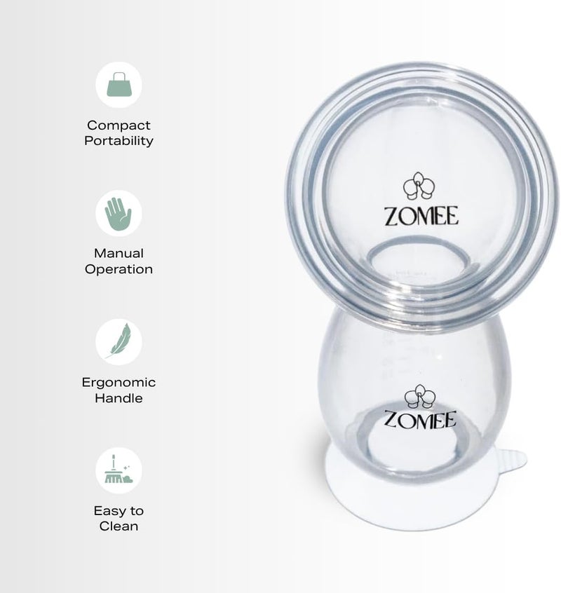 زومي Zomee Manual Breast Pump Silicone Milk Collector – Hands-Free Milk Collection Bottle for Breastfeeding Moms – BPA-Free, Leak-Proof, Spill-Proof Design - Portable & Easy to Clean – 4oz Capacity - Image 5