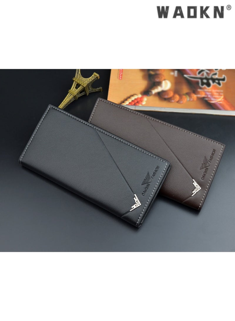 WAOKN Selected material men's money clip, exclusive ultra-thin design for youth, fashionable men's long wallet, multiple card slots with large capacity, showcasing gentlemanly demeanor（Dark Coffee）  - Image 4