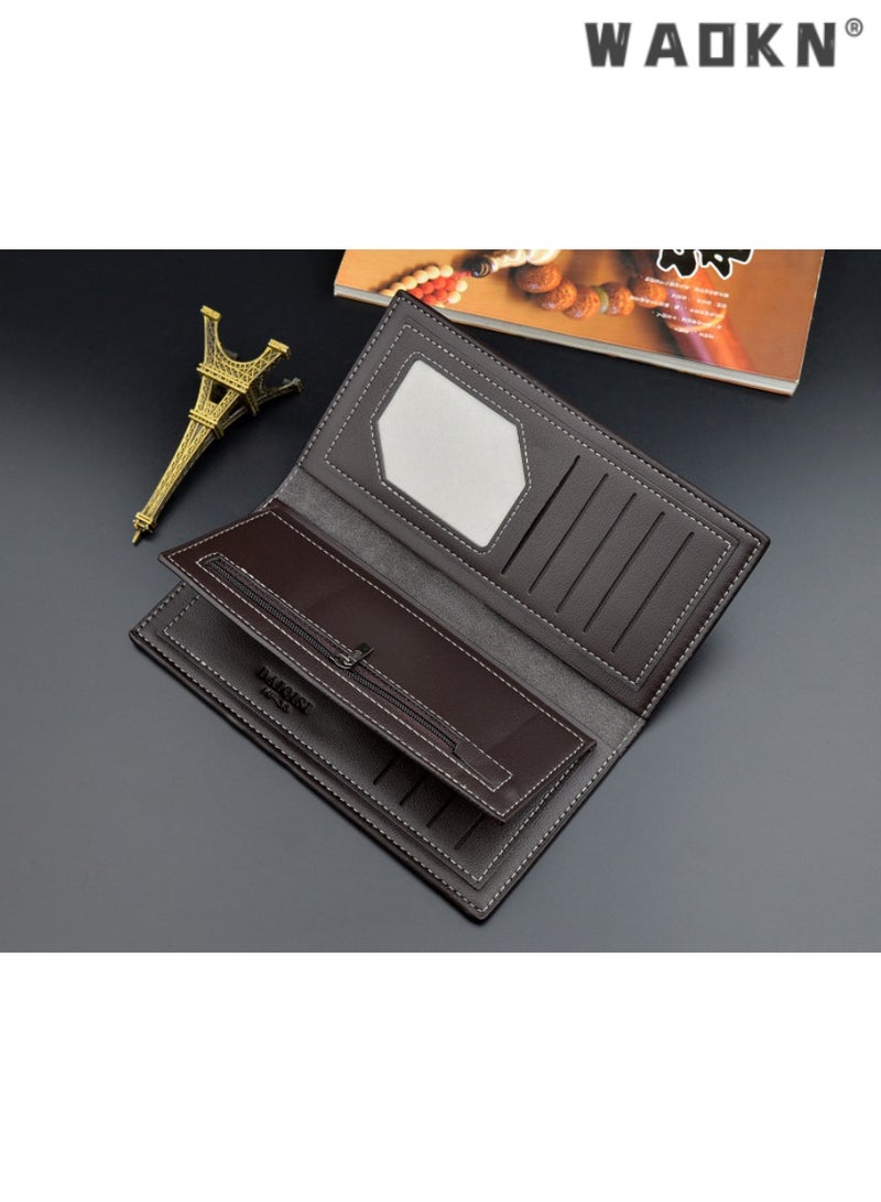 WAOKN Selected material men's money clip, exclusive ultra-thin design for youth, fashionable men's long wallet, multiple card slots with large capacity, showcasing gentlemanly demeanor（Dark Coffee）  - Image 3