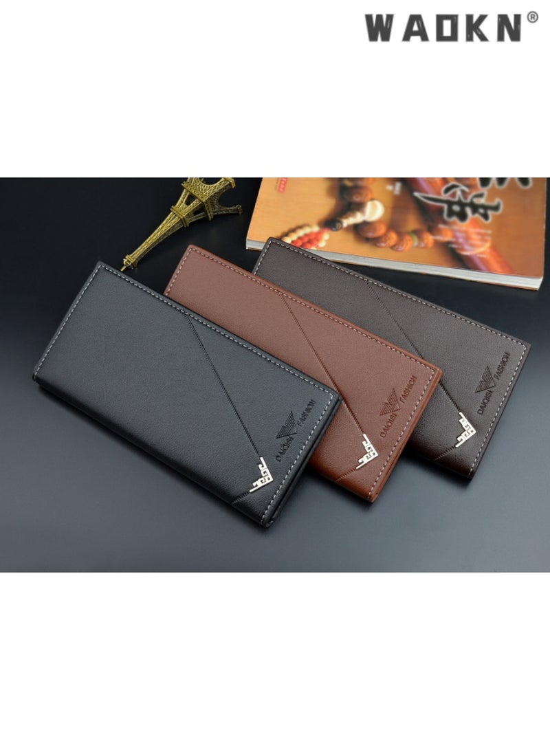 WAOKN Selected material men's money clip, exclusive ultra-thin design for youth, fashionable men's long wallet, multiple card slots with large capacity, showcasing gentlemanly demeanor（Dark Coffee）  - Image 5