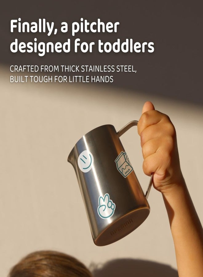 APLAINR Montessori Pitcher for Toddlers & Kids, Mini Stainless Steel Pitcher for Children, Small Milk & Water Jug for Montessori Pouring Practice, Personalize with Stickers, 11 fl oz, 3.8 inch High - Image 2