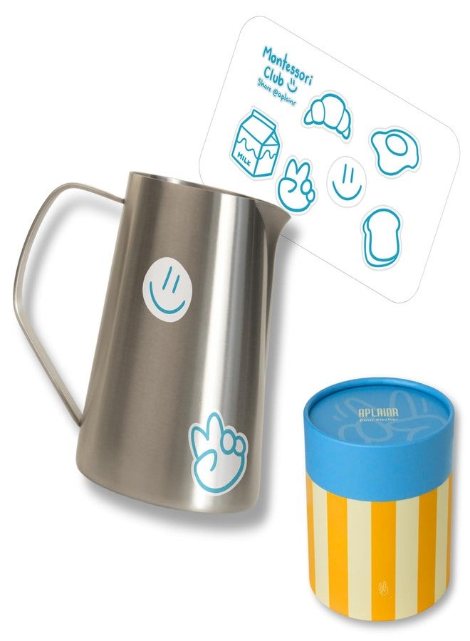APLAINR Montessori Pitcher for Toddlers & Kids, Mini Stainless Steel Pitcher for Children, Small Milk & Water Jug for Montessori Pouring Practice, Personalize with Stickers, 11 fl oz, 3.8 inch High - Image 1