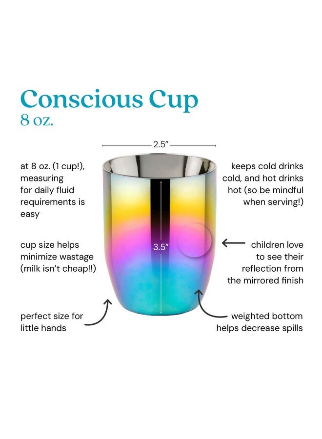 Ahimsa Stainless Steel Kids Cups - Pediatrician Designed Toddler Cup for Open Cup Training, 8oz, 100% BPA Free & Dishwasher Safe (Set of 4 Rainbow Cups) - Image 2