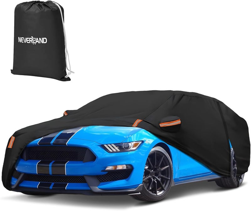 NEVERLAND Car Cover Waterproof All Weather Custom Fit for Ford Mustang 1994-2026, Heavy Duty Outdoor Full Exterior Cover for Automobiles, Sun Rain UV Dust Snow Protection with Door Zipper - Image 1