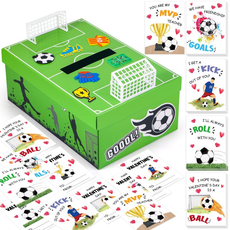 Gloween Soccer Valentines Day Box and Cards for Kids Classroom School Exchange, Great Valentines Gifts Party Favors for Boys Girls (1 Soccer Field Box, 32 Valentine Cards, 1 Teacher Card) - Image 1