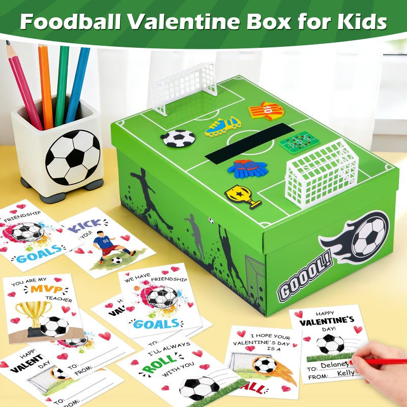 Gloween Soccer Valentines Day Box and Cards for Kids Classroom School Exchange, Great Valentines Gifts Party Favors for Boys Girls (1 Soccer Field Box, 32 Valentine Cards, 1 Teacher Card) - Image 2