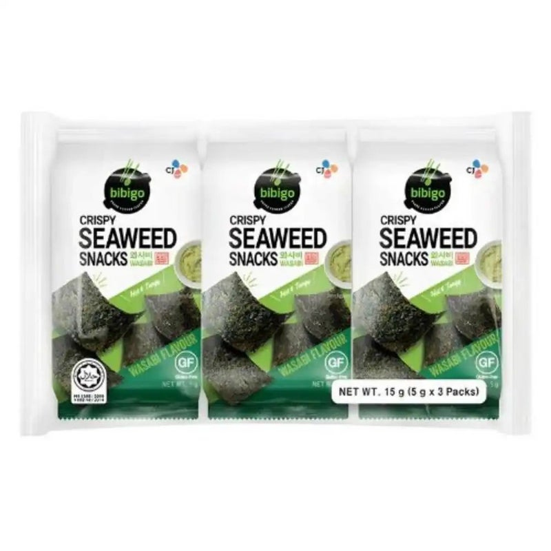 Bibigo Hot and Tangy Crispy Seaweed Snacks With Wasabi Flavor- 3X5gms - Image 1