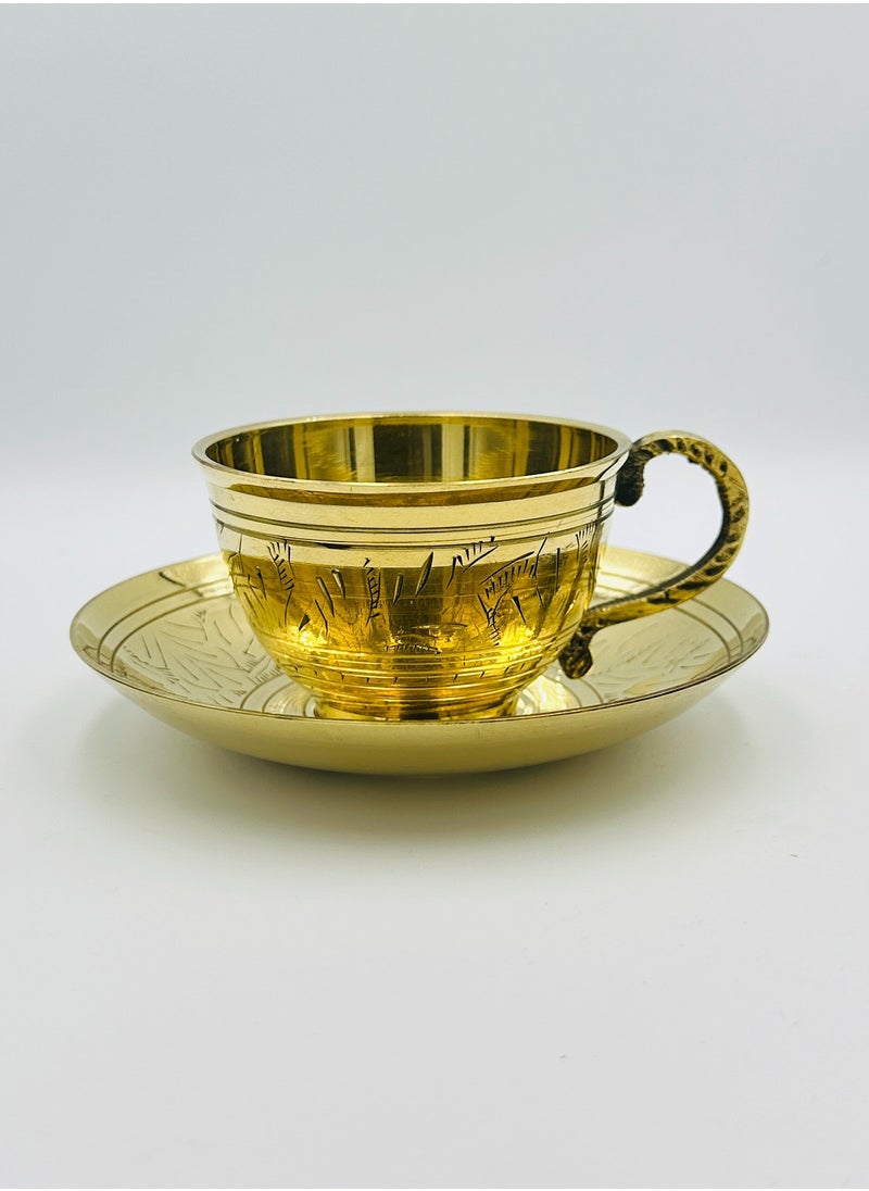 Swadesh Souq - Antique Elegance: Brass Cup and Saucer Set (set of 2) - Image 1