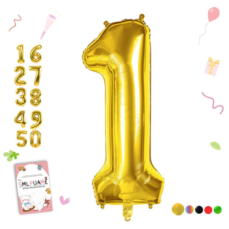 Smlpuame 40 inch Number Balloon 0-9 Gold Large Number 1 Balloons,Digital Balloons for Birthday Party Celebration Decorations Supplies, Helium Foil Number Balloons for Wedding Anniversary - Image 1