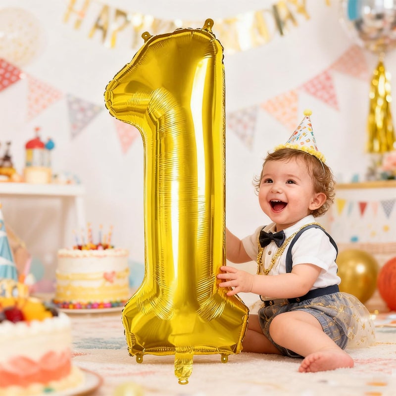 Smlpuame 40 inch Number Balloon 0-9 Gold Large Number 1 Balloons,Digital Balloons for Birthday Party Celebration Decorations Supplies, Helium Foil Number Balloons for Wedding Anniversary - Image 2