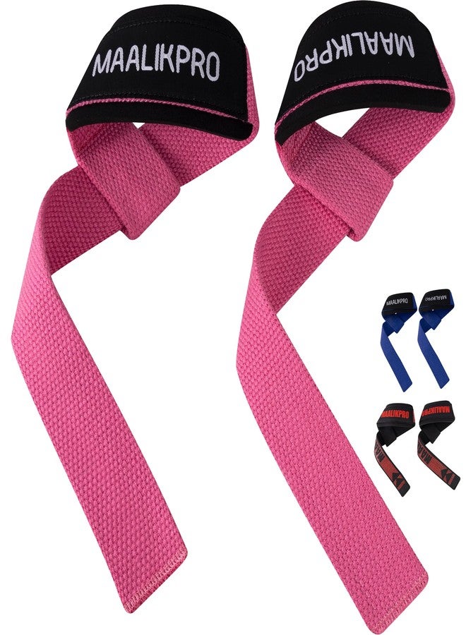MAALIKPRO Weight lifting Straps - Gym Wrist Support Wraps for Powerlifting, Bodybuilding, CrossFit, Deadlifts, Bench Press, Strength Training - Anti Slip Lifting Wrist Straps Pair with Neoprene Padded for Men & Women (Light Pink) - Image 1