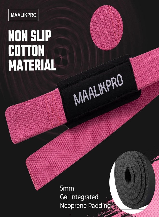 MAALIKPRO Weight lifting Straps - Gym Wrist Support Wraps for Powerlifting, Bodybuilding, CrossFit, Deadlifts, Bench Press, Strength Training - Anti Slip Lifting Wrist Straps Pair with Neoprene Padded for Men & Women (Light Pink) - Image 3