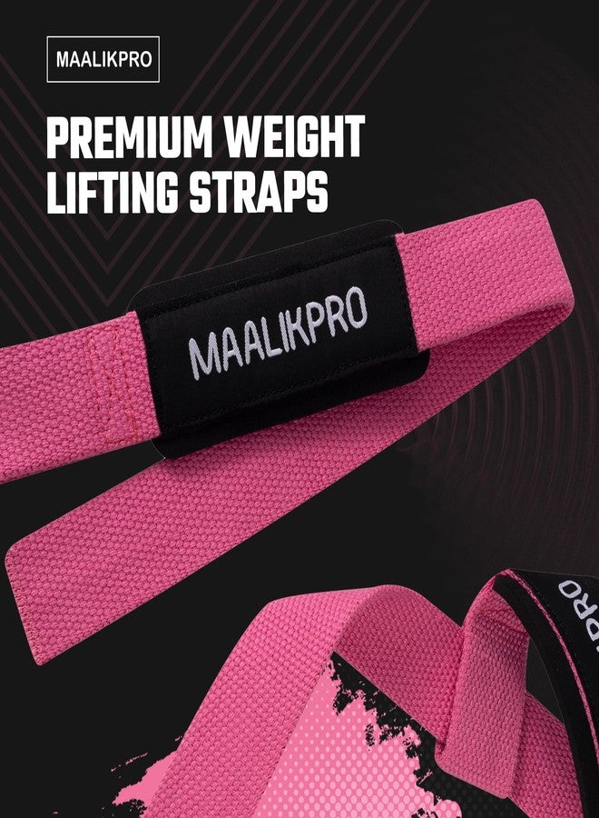 MAALIKPRO Weight lifting Straps - Gym Wrist Support Wraps for Powerlifting, Bodybuilding, CrossFit, Deadlifts, Bench Press, Strength Training - Anti Slip Lifting Wrist Straps Pair with Neoprene Padded for Men & Women (Light Pink) - Image 2