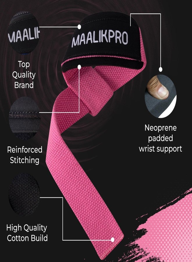 MAALIKPRO Weight lifting Straps - Gym Wrist Support Wraps for Powerlifting, Bodybuilding, CrossFit, Deadlifts, Bench Press, Strength Training - Anti Slip Lifting Wrist Straps Pair with Neoprene Padded for Men & Women (Light Pink) - Image 5