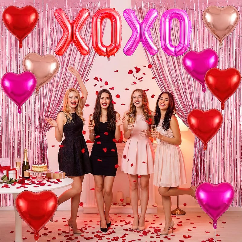 besttideyes Valentine's Day Decorations Set - Red & Pink Heart Foil Balloons, XOXO Letter Balloons, Rose Gold Fringe Curtains, Heart Garland & 300 Rose Petals for Anniversary Proposal Wedding Special Night Party - Image 3