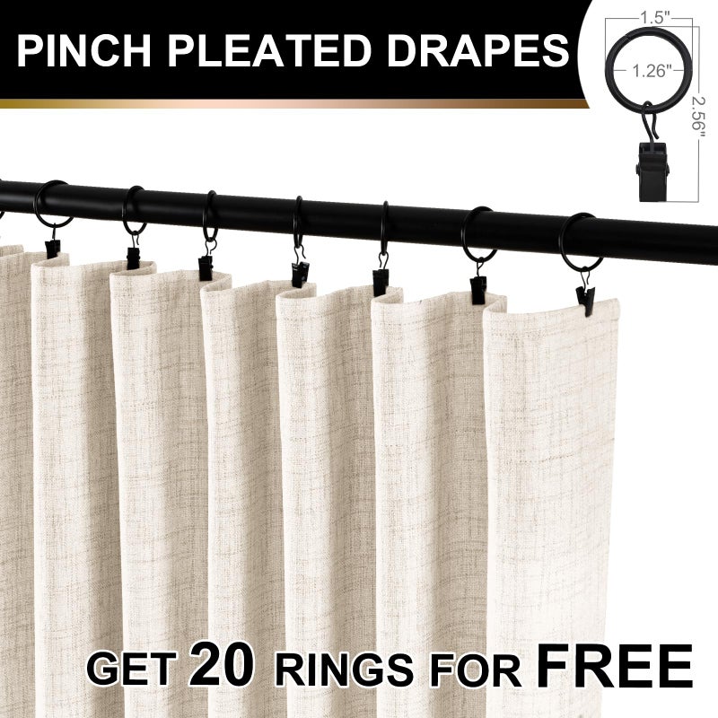 100% Blackout Shield Full Blackout Curtains for Bedroom 102 inch Length 2 Panels Set  Clip Rings/Rod Pocket Faux Linen Black Out Curtains for Living Room  Thermal Insulated  50Wx102L  Butter Cream - Image 3