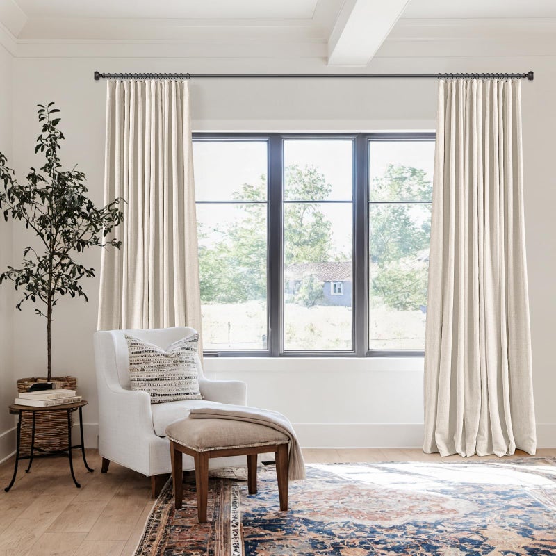 100% Blackout Shield Full Blackout Curtains for Bedroom 102 inch Length 2 Panels Set  Clip Rings/Rod Pocket Faux Linen Black Out Curtains for Living Room  Thermal Insulated  50Wx102L  Butter Cream - Image 5