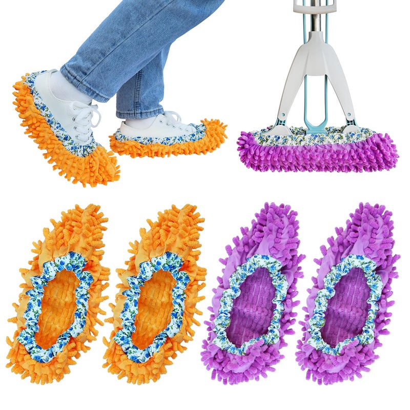 HTOOLPRO 4 Pieces (2 Pairs) Shoe Cover Duster Mopping Slippers, Microfiber Mopping Slippers for Floor Cleaning,Floor Cleaning Tools - Image 1