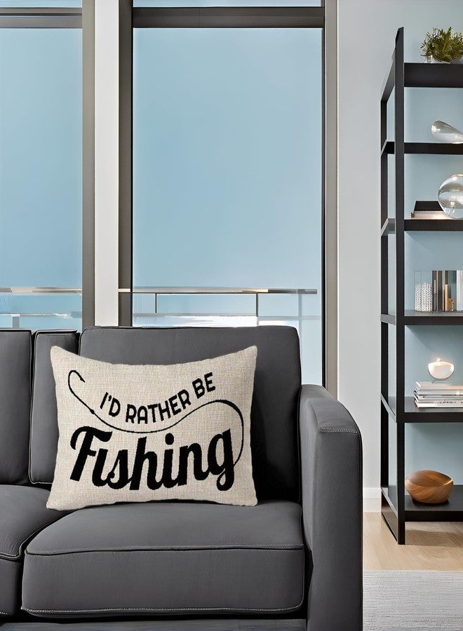 FELENIW I'd Rather Be Fishing Gift to Fishing Enthusiast Club Throw Pillow Cover Cushion Case Cotton Linen Material Decorative 12x20 inches - Image 2