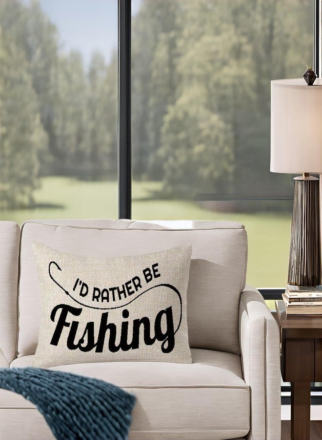 FELENIW I'd Rather Be Fishing Gift to Fishing Enthusiast Club Throw Pillow Cover Cushion Case Cotton Linen Material Decorative 12x20 inches - Image 3