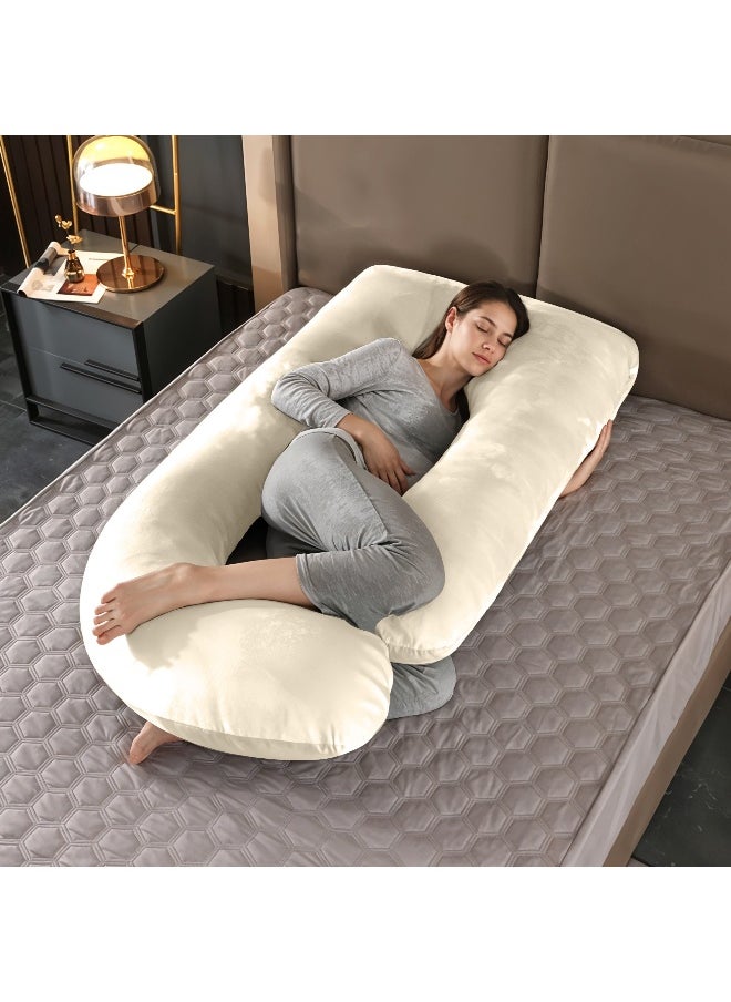 Rest Premium Velvet G Shaped Pregnancy Pillow 70X140Cm Maternity Full Body Pillow For Pregnant Women For Back , Hip , Neck And Knee Support With Removal Cover , Ivory  - Image 1