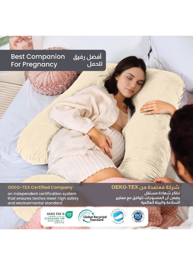 Rest Premium Velvet G Shaped Pregnancy Pillow 70X140Cm Maternity Full Body Pillow For Pregnant Women For Back , Hip , Neck And Knee Support With Removal Cover , Ivory  - Image 3
