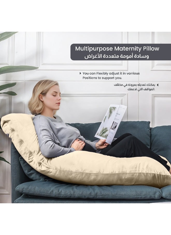 Rest Premium Velvet G Shaped Pregnancy Pillow 70X140Cm Maternity Full Body Pillow For Pregnant Women For Back , Hip , Neck And Knee Support With Removal Cover , Ivory  - Image 2