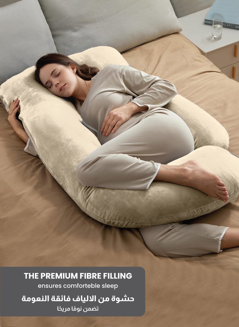 ريست وسادة حمل مخملية فاخرة على شكل حرف G مقاس 70 × 140 سم وسادة حمل كاملة للجسم للنساء الحوامل لدعم الظهر والورك والرقبة والركبة مع غطاء قابل للإزالة، عاجي - Image 5