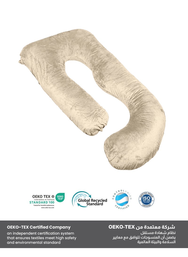 ريست وسادة حمل مخملية فاخرة على شكل حرف G مقاس 70 × 140 سم وسادة حمل كاملة للجسم للنساء الحوامل لدعم الظهر والورك والرقبة والركبة مع غطاء قابل للإزالة، عاجي - Image 3