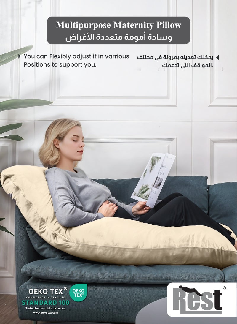 ريست وسادة حمل مخملية فاخرة على شكل حرف G مقاس 70 × 140 سم وسادة حمل كاملة للجسم للنساء الحوامل لدعم الظهر والورك والرقبة والركبة مع غطاء قابل للإزالة، عاجي - Image 4