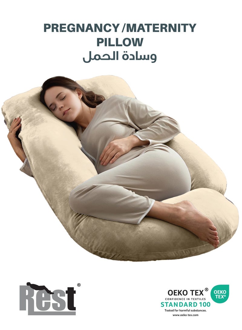 ريست وسادة حمل مخملية فاخرة على شكل حرف G مقاس 70 × 140 سم وسادة حمل كاملة للجسم للنساء الحوامل لدعم الظهر والورك والرقبة والركبة مع غطاء قابل للإزالة، عاجي - Image 1