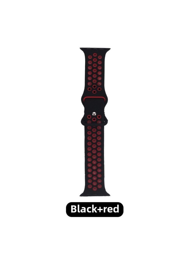 Generic Silicone Two-color Strap Suitable For Apple Nike Iwatch Hole Breathable Butterfly 8-word Buckle Sports Watch Strap-Color:Black + Red-Specifications:38/40/41 S M  - Image 1