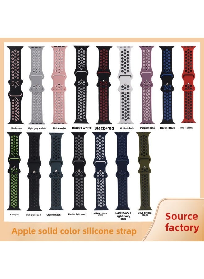 Generic Silicone Two-color Strap Suitable For Apple Nike Iwatch Hole Breathable Butterfly 8-word Buckle Sports Watch Strap-Color:Black + Red-Specifications:38/40/41 S M  - Image 2