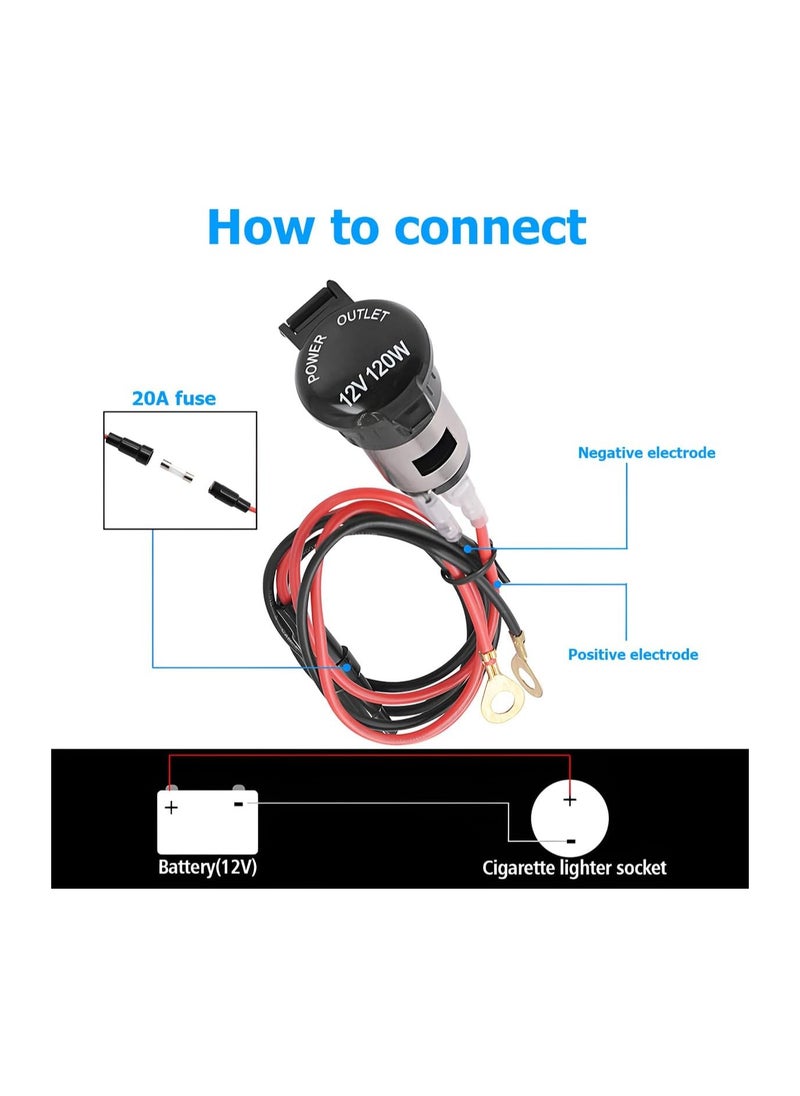 SYOSI - 12V-24V Cigarette Lighter Socket, Female Cigarette Lighter Adapter with Extension Cable, Dustproof Plug Power Outlet Socket Replacement for Car Truck Motorcycle Boat Marine ATV RV and More - Image 1