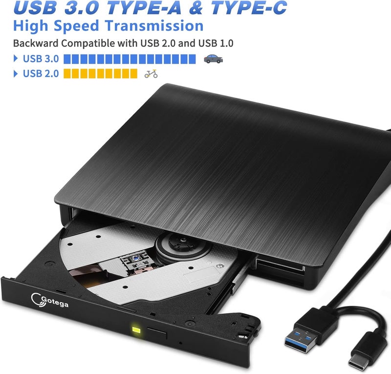 Gotega External DVD Drive USB 3.0 Type C USB C Portable CD/DVD +/-RW Disk Drive External DVD Player for Laptop CD/DVD ROM Burner Reader Compatible with Desktop PC Windows Linux OS Apple Mac - Image 4