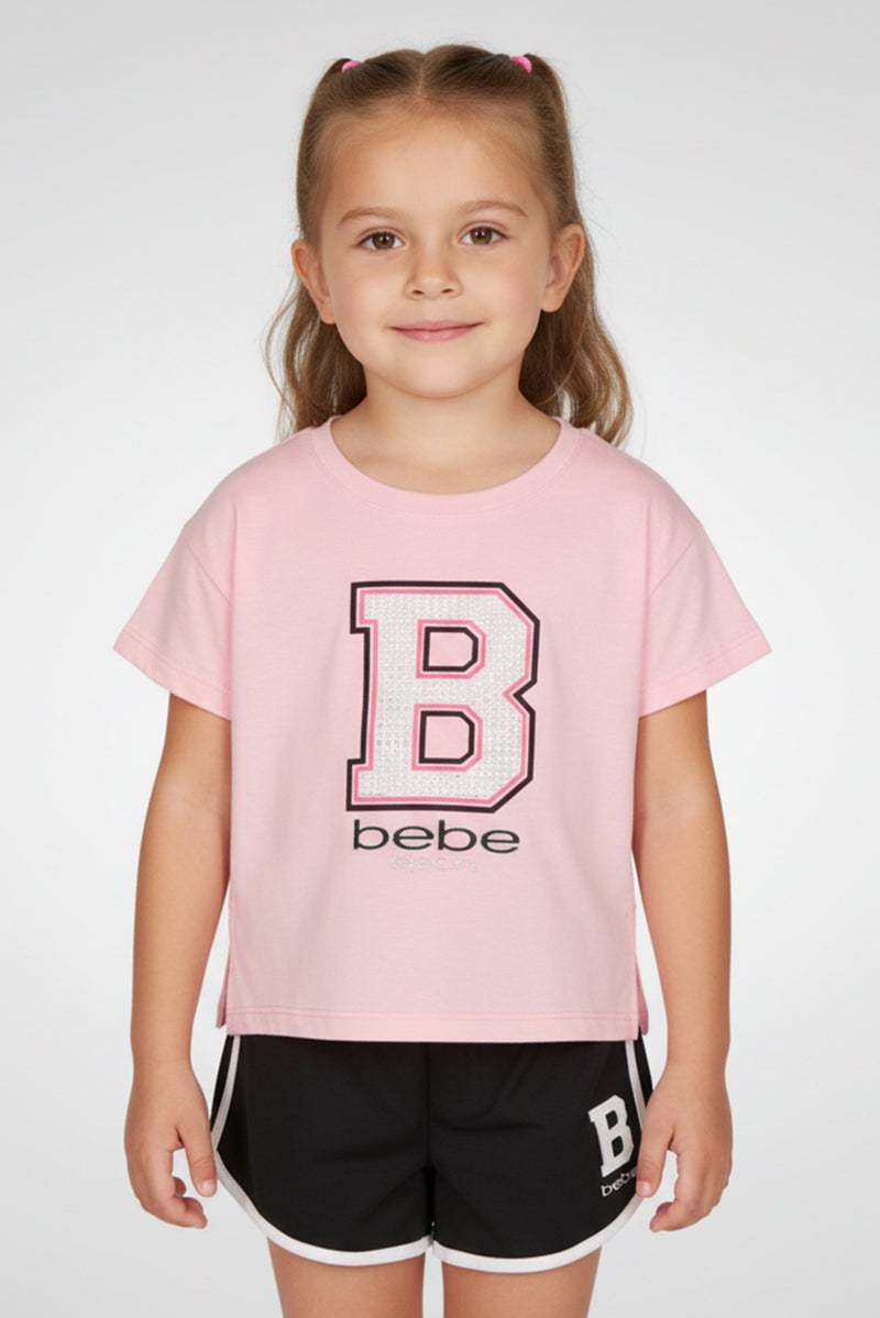 bebe Kids Girl 2 Piece Sportswear Fit Short Sleeve T-Shirt And Shorts Set, Multicolor - Image 1