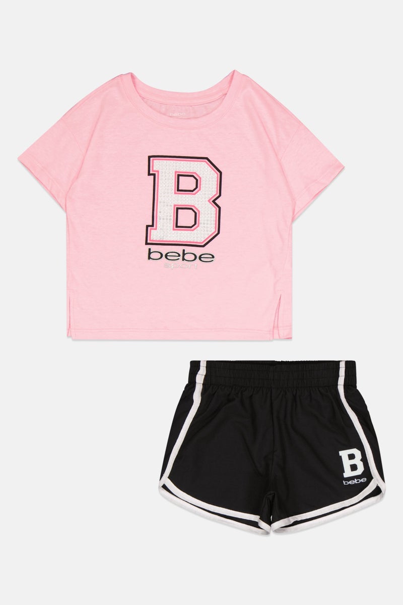 bebe Kids Girl 2 Piece Sportswear Fit Short Sleeve T-Shirt And Shorts Set, Multicolor - Image 2