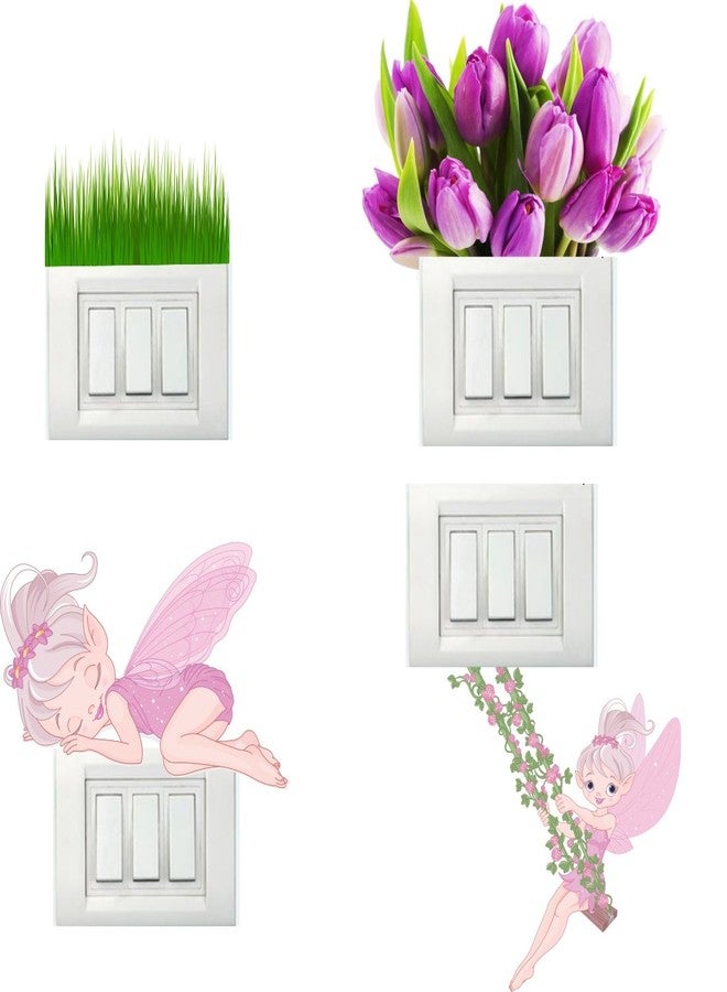 Asmi Collections Grass, Tulip Flowers and Fairy Wall Stickers for Light Switches - Set of 4 - Image 1