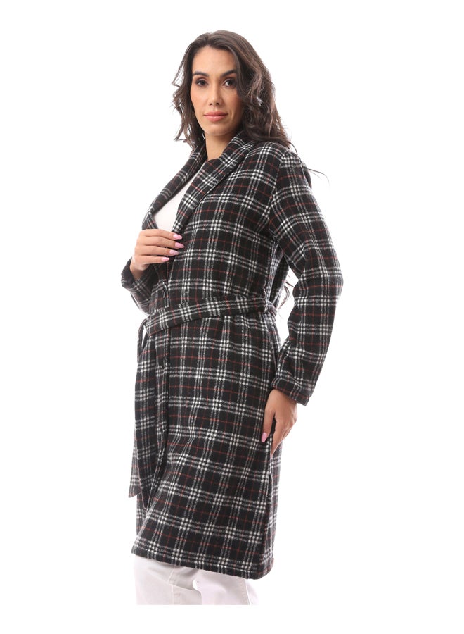 Andora Black Patterned Long Cotton Robe_Black - Image 5
