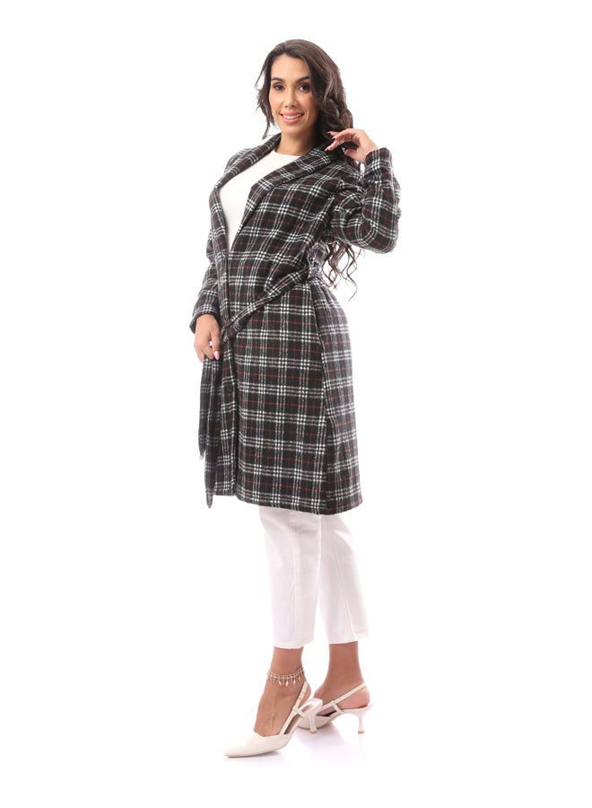 Andora Black Patterned Long Cotton Robe_Black - Image 1