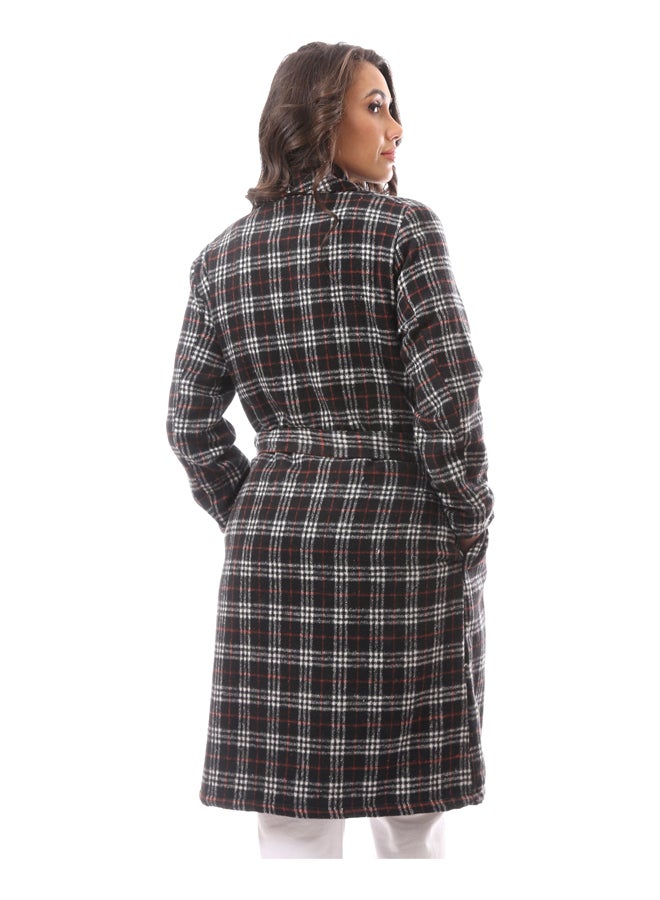 Andora Black Patterned Long Cotton Robe_Black - Image 4